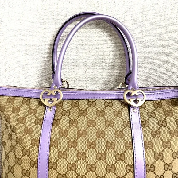 Authentic Gucci tote bag brown monogram canvas purple leather - Picture 4 of 16